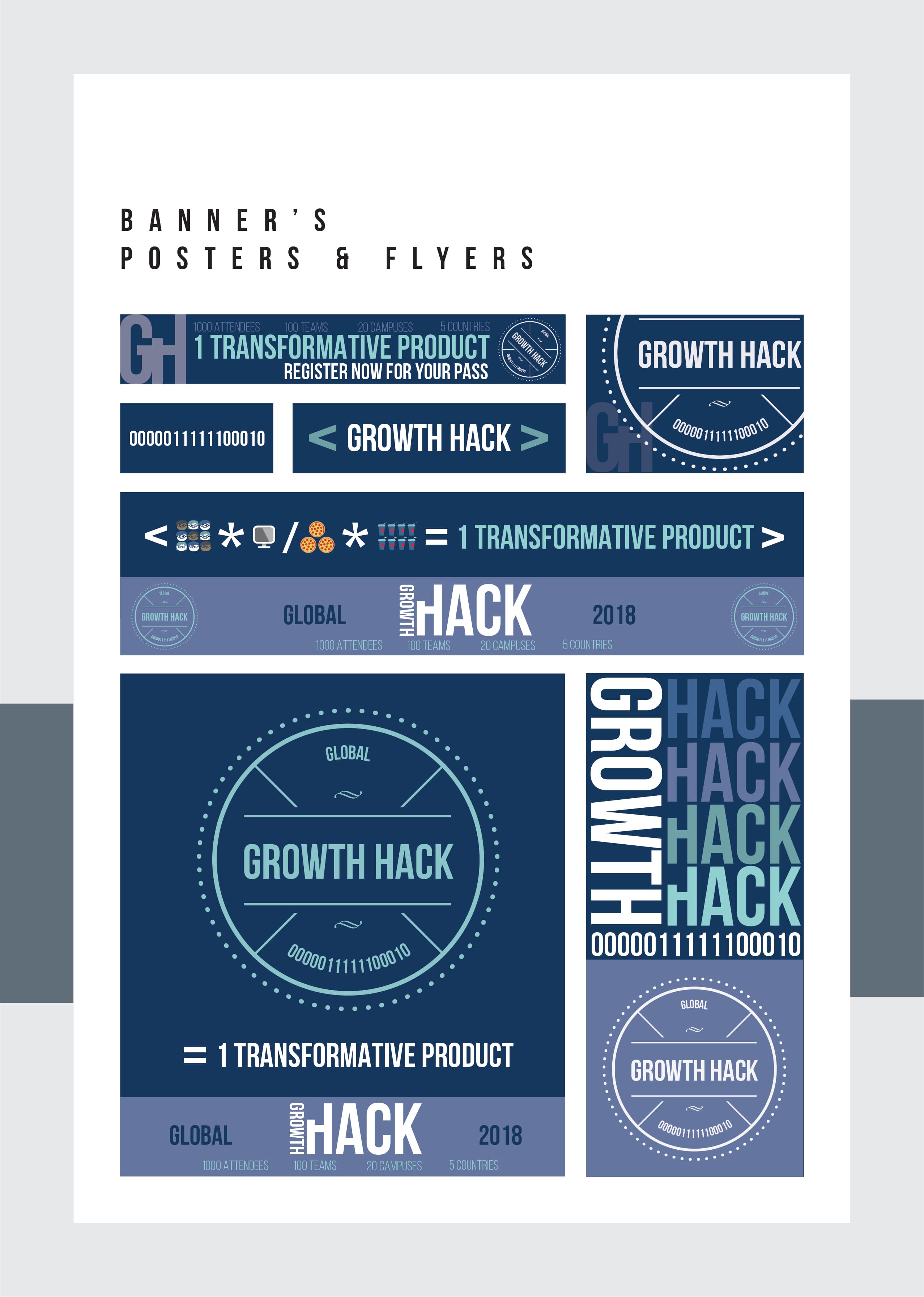 American Express Growth Hack internal branding moodboard showing banners, posters and flyers