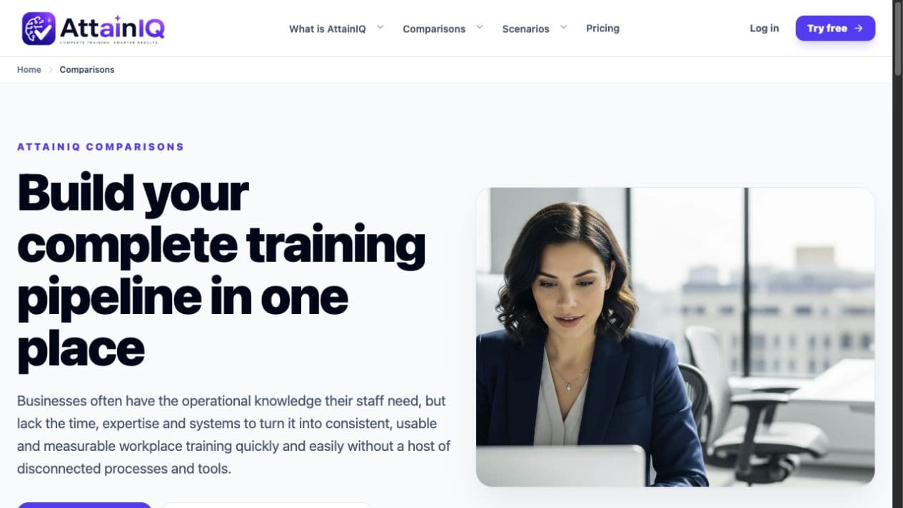 AttainIQ comparisons page showing the complete training pipeline