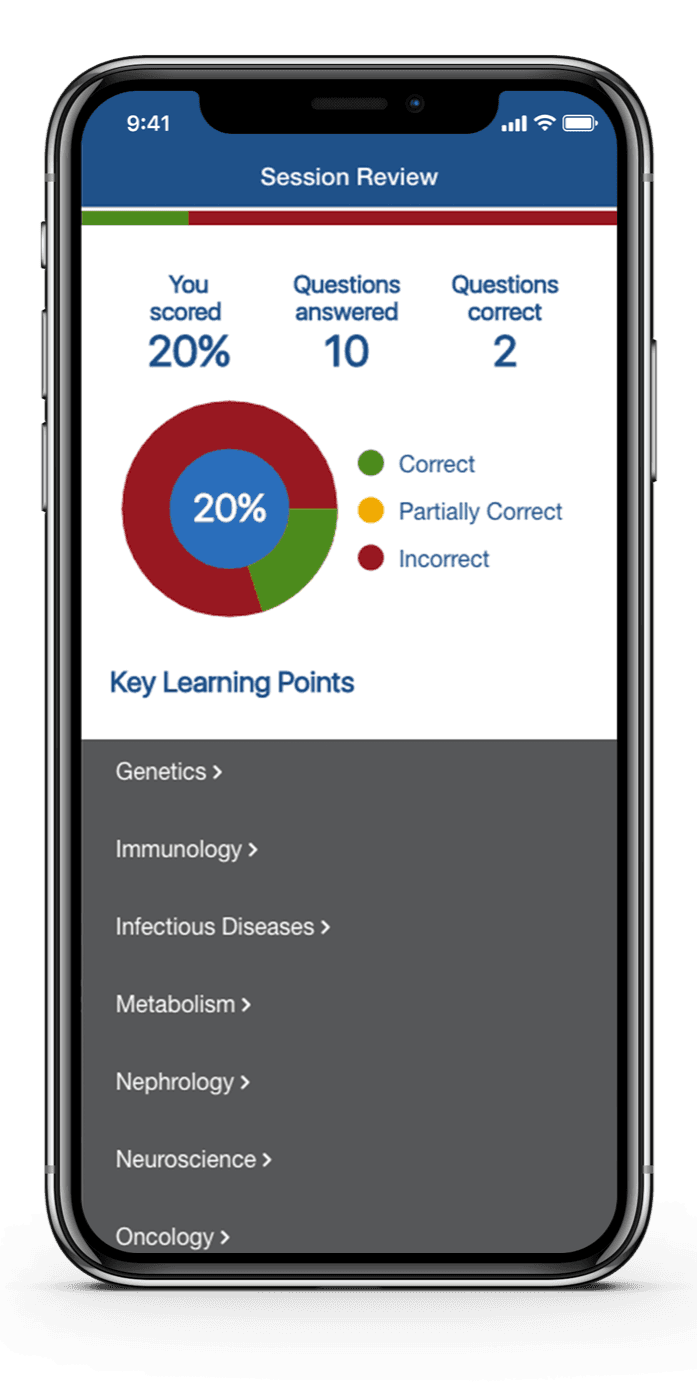 BMJ OnExamination mobile app session-review screen