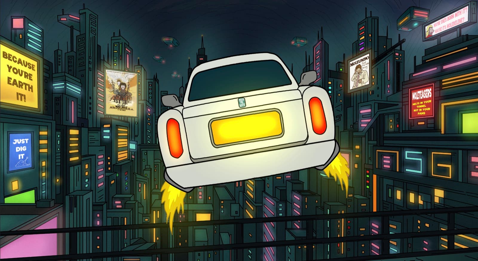 The Golden Cobra background art showing a future city