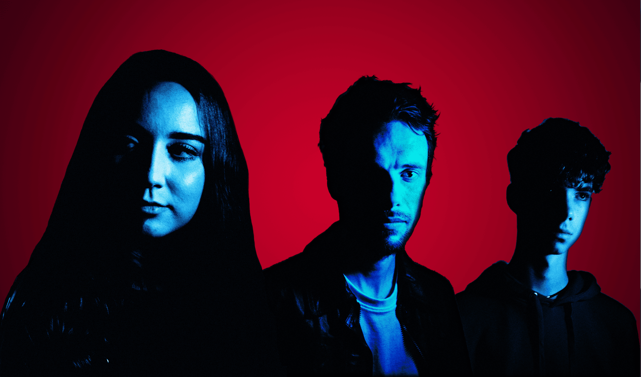 Band promotional portrait with red and blue lighting