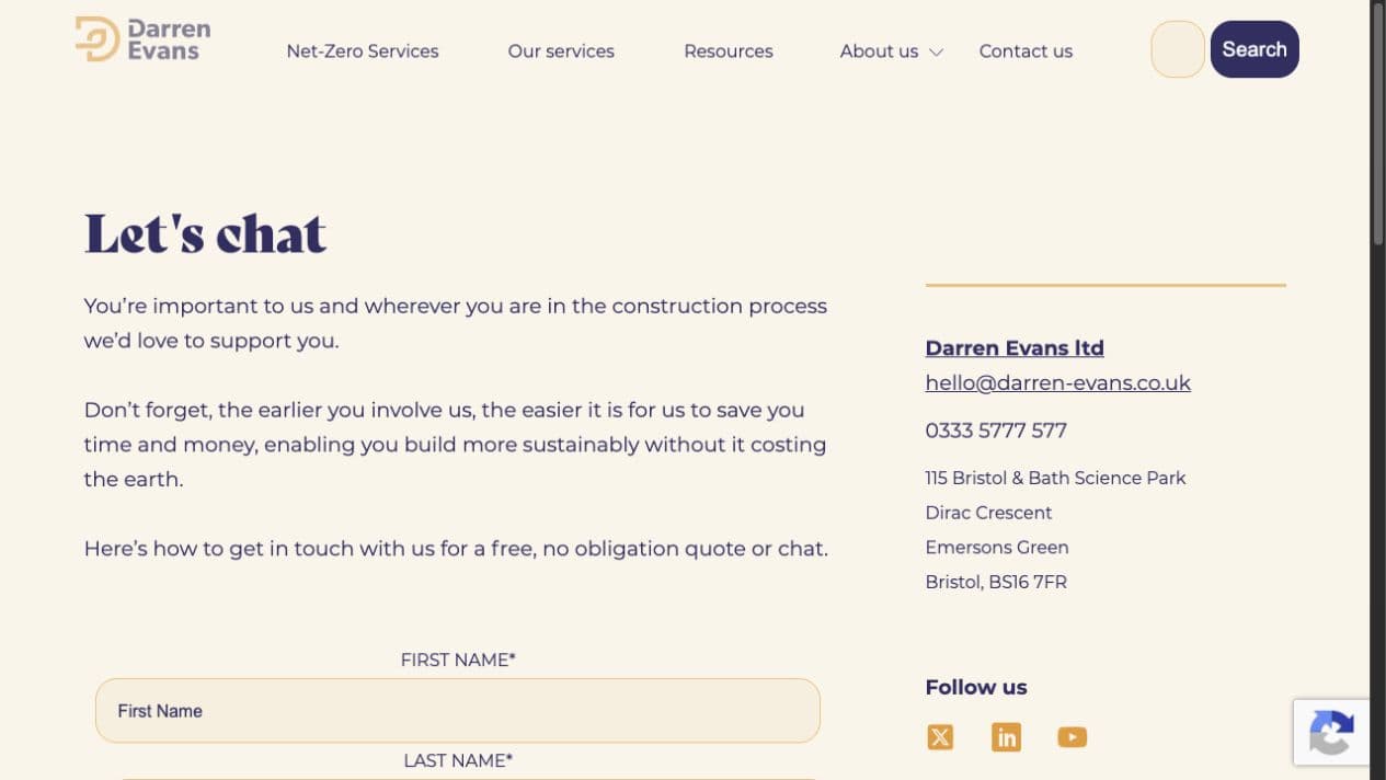 Darren Evans website contact page